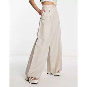ASOS Design Curve Womens Pleated Front Cotton Blended Wide Leg Stone Pants Sz 18